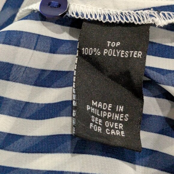 BCX Women's Sheer Striped Blouse Blue White, Size M, Long Sleeve, Button Front - Picture 11 of 16